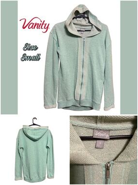 🩵💚🩵 RARE Y2K Vanity Mint Green Hoodie ✨ Pastel Rainbow Thread Zip Up Small